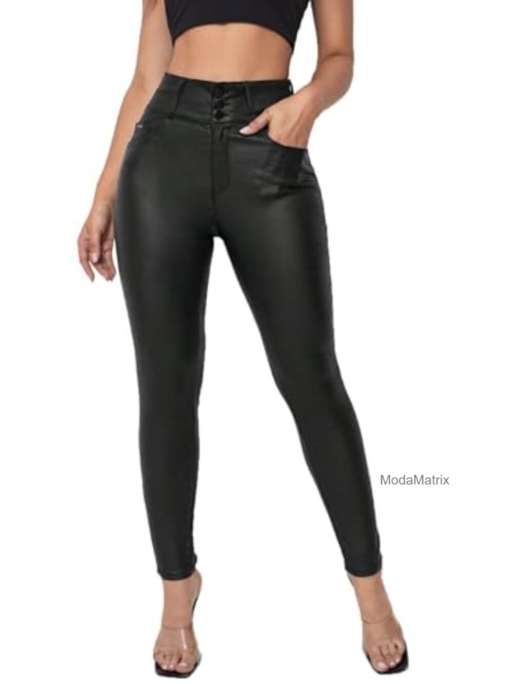 Faux Leather High Rise Skinny Leggings Ankle Length Everyday Wear